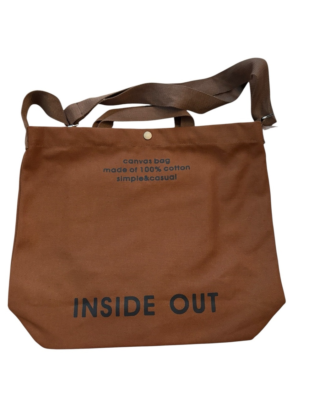 Brown Canvas Crossbody Tote Bag Adjustable Strap 100% Cotton Casual Shoulder Bag